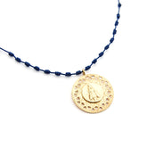VIRGEN DEL PILAR  - collar medalla dorada 30mm con nuditos